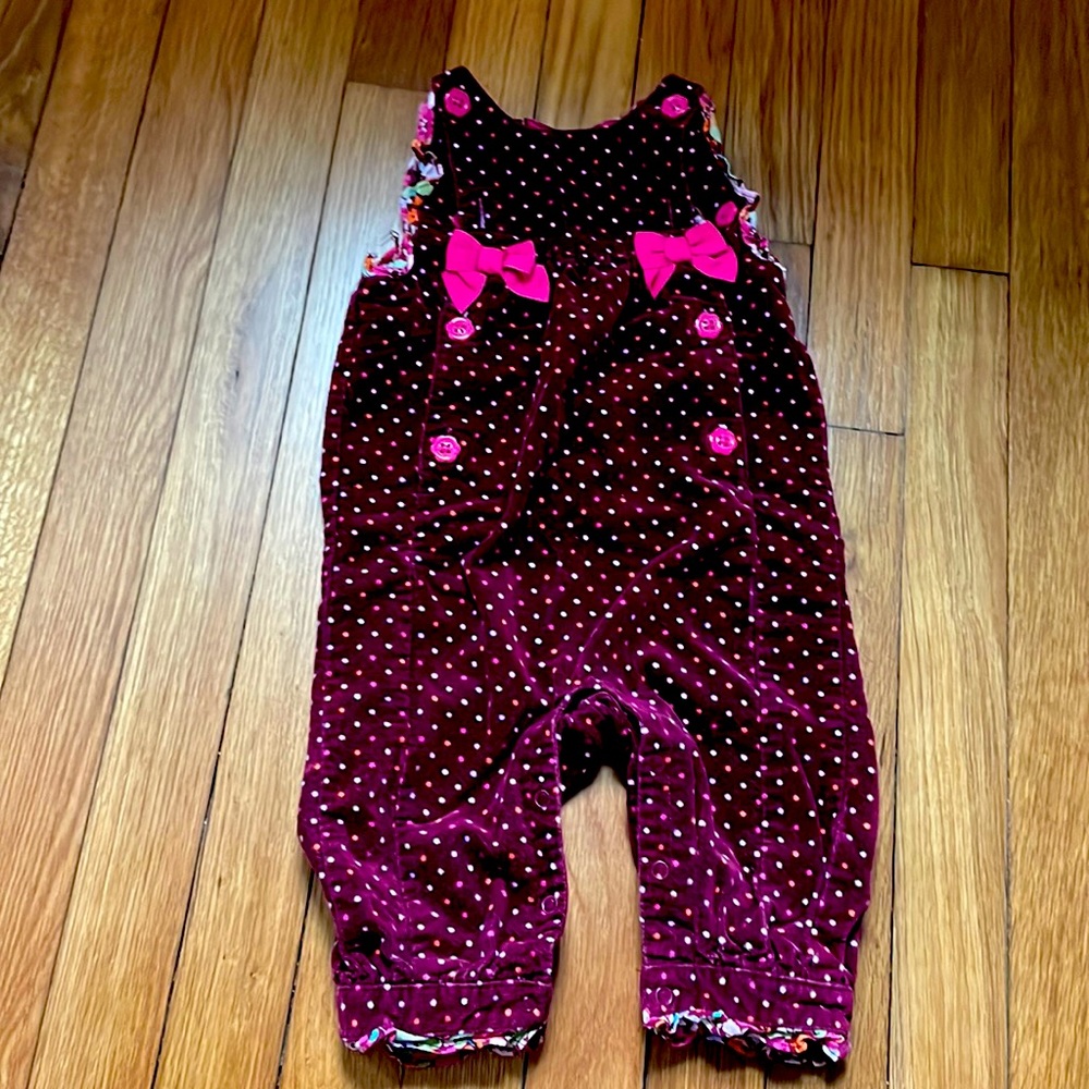 Gymboree adorable burgundy polka dot corduroy overalls size 6-12 months EUC